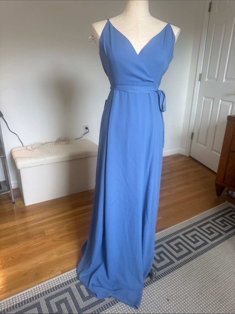 WAYF Blue V-Neck Sleeveless Wrap Maxi Dress